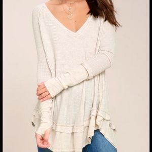 We The Free Women's Laguna Shirt Top ThumbHole V Neck Waffle Thermal Sz Med